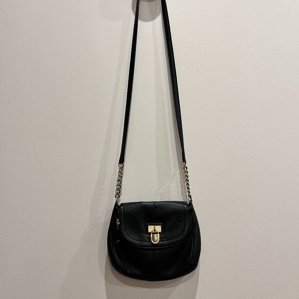 Calvin Klein Black Pebbled Leather Small Crossbody Chain Bag